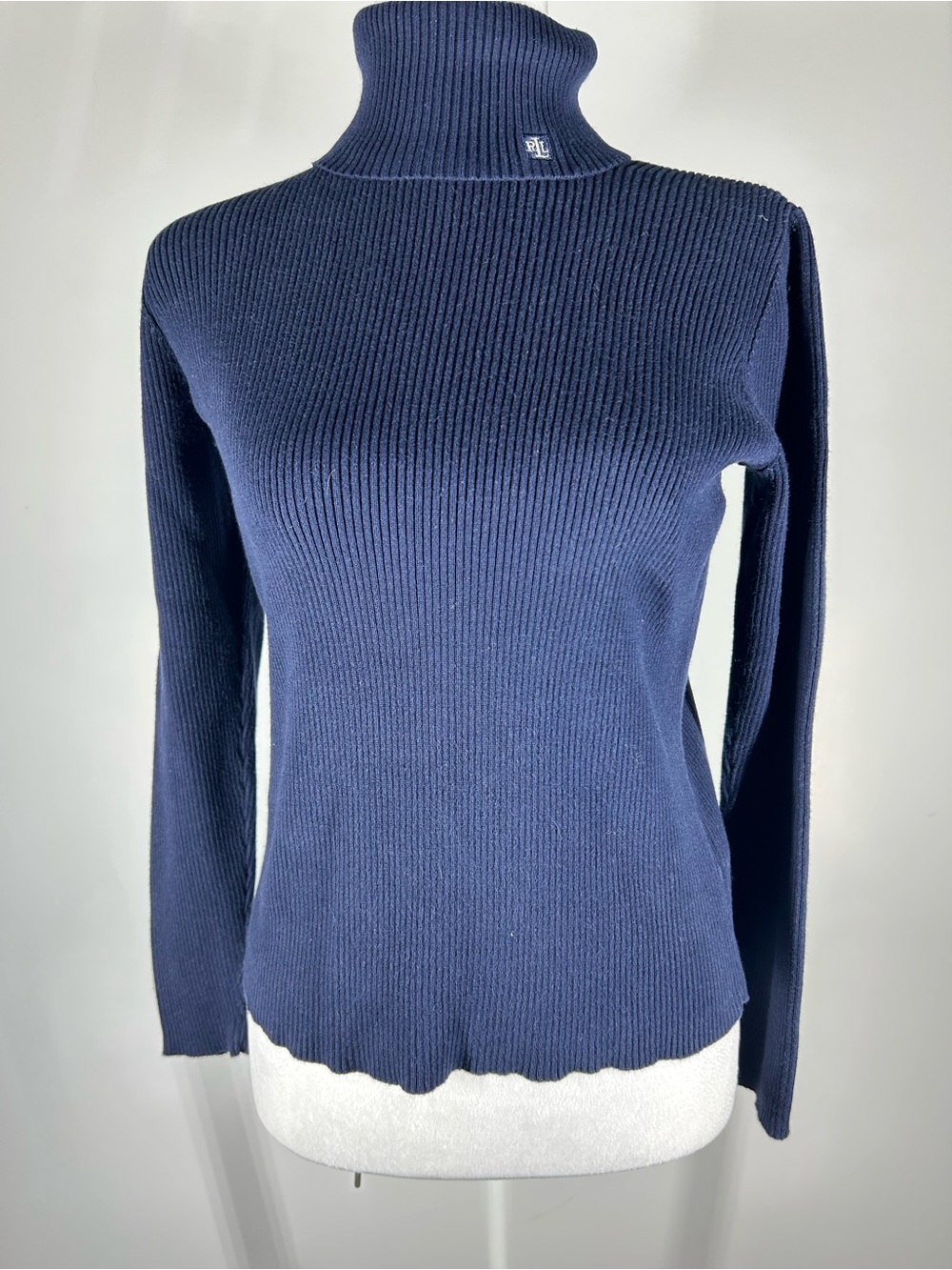Lauren Ralph Lauren Navy Blue Ribbed Turtleneck Sweater 100% Cotton Small